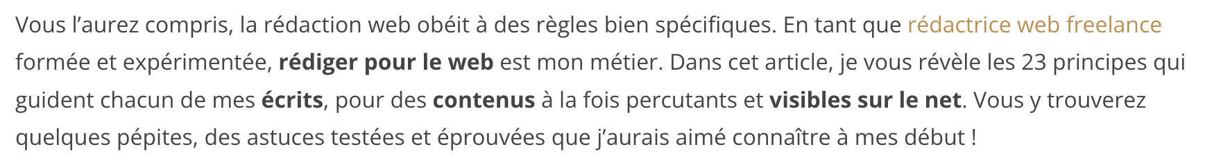 Capture d'écran de l'introduction de cet article, qui contient la requête cible Rédiger pour le web.