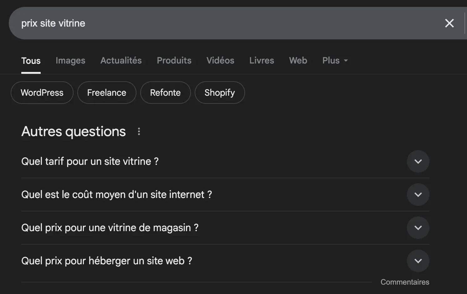 Capture d'écran de l'encart Autres questions sur la page de résultats Google.