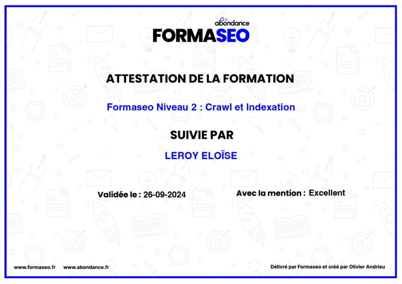 Attestation de formation Crawl et Indexation Eloise Leroy